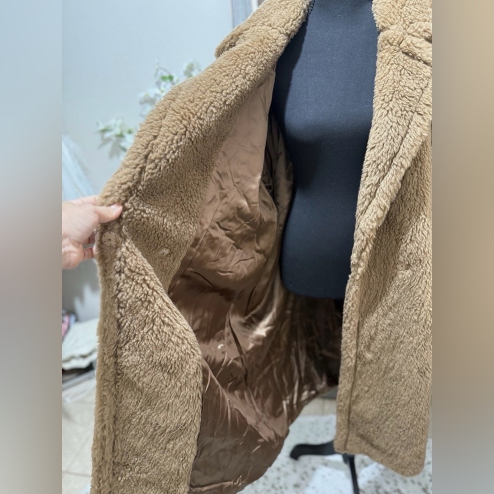 Marina Rinaldi by Max Mara Teddy Coat in Light Brown Wool and Camel US 18W/MR27 - Picture 7 of 10
